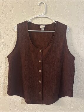 a new day Brown Textured Button-Front Women's Top